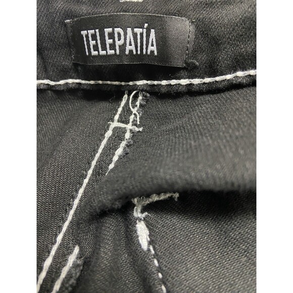 Telepatia  Wide Leg Cargo Jeans Juniors 9/29  Black White Stitch Pockets Hip Hop - Picture 8 of 8